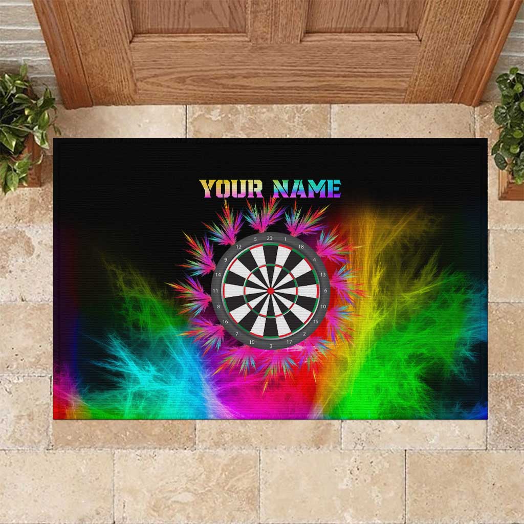 Personalized Colorful Neon Darts Rubber Doormat with Bold Abstract Background - Wonder Print Shop