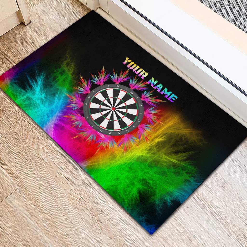 Personalized Colorful Neon Darts Rubber Doormat with Bold Abstract Background - Wonder Print Shop