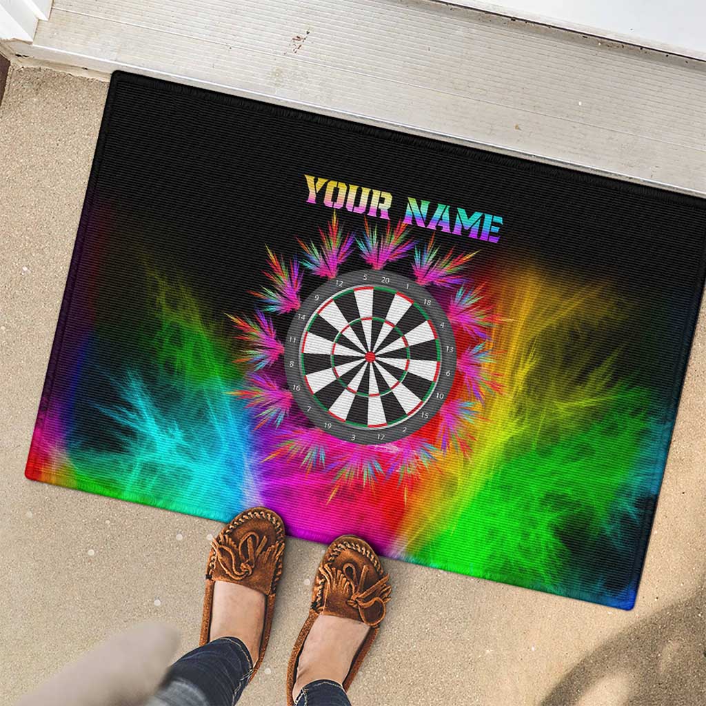 Personalized Colorful Neon Darts Rubber Doormat with Bold Abstract Background - Wonder Print Shop