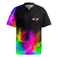 Personalized Colorful Neon Darts Rugby Jersey with Bold Abstract Background - Wonder Print Shop