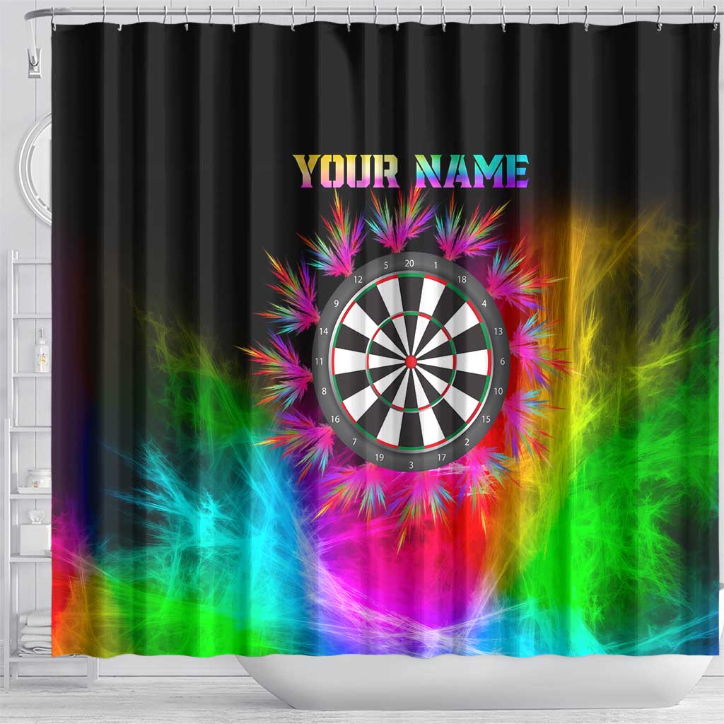 Personalized Colorful Neon Darts Shower Curtain with Bold Abstract Background - Wonder Print Shop