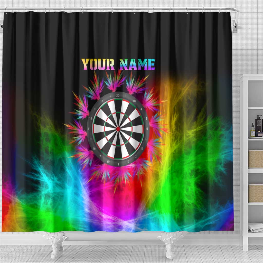 Personalized Colorful Neon Darts Shower Curtain with Bold Abstract Background - Wonder Print Shop