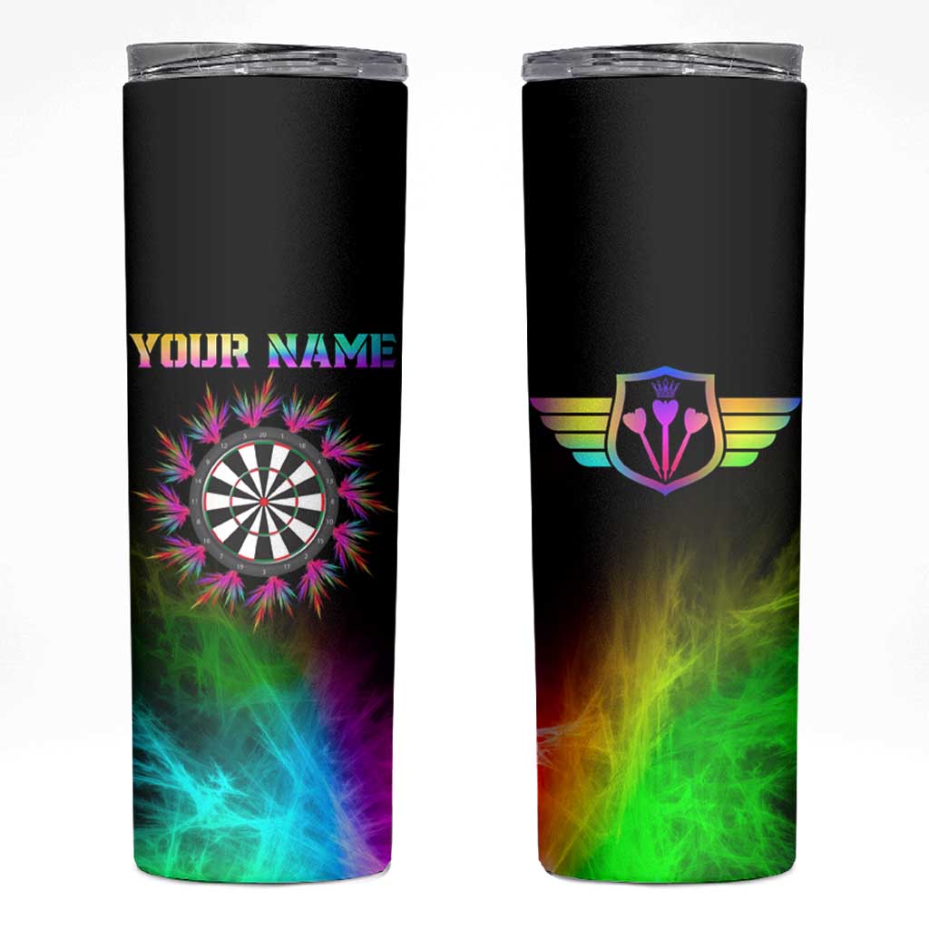 Personalized Colorful Neon Darts Skinny Tumbler with Bold Abstract Background - Wonder Print Shop