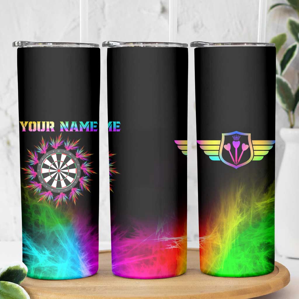 Personalized Colorful Neon Darts Skinny Tumbler with Bold Abstract Background - Wonder Print Shop