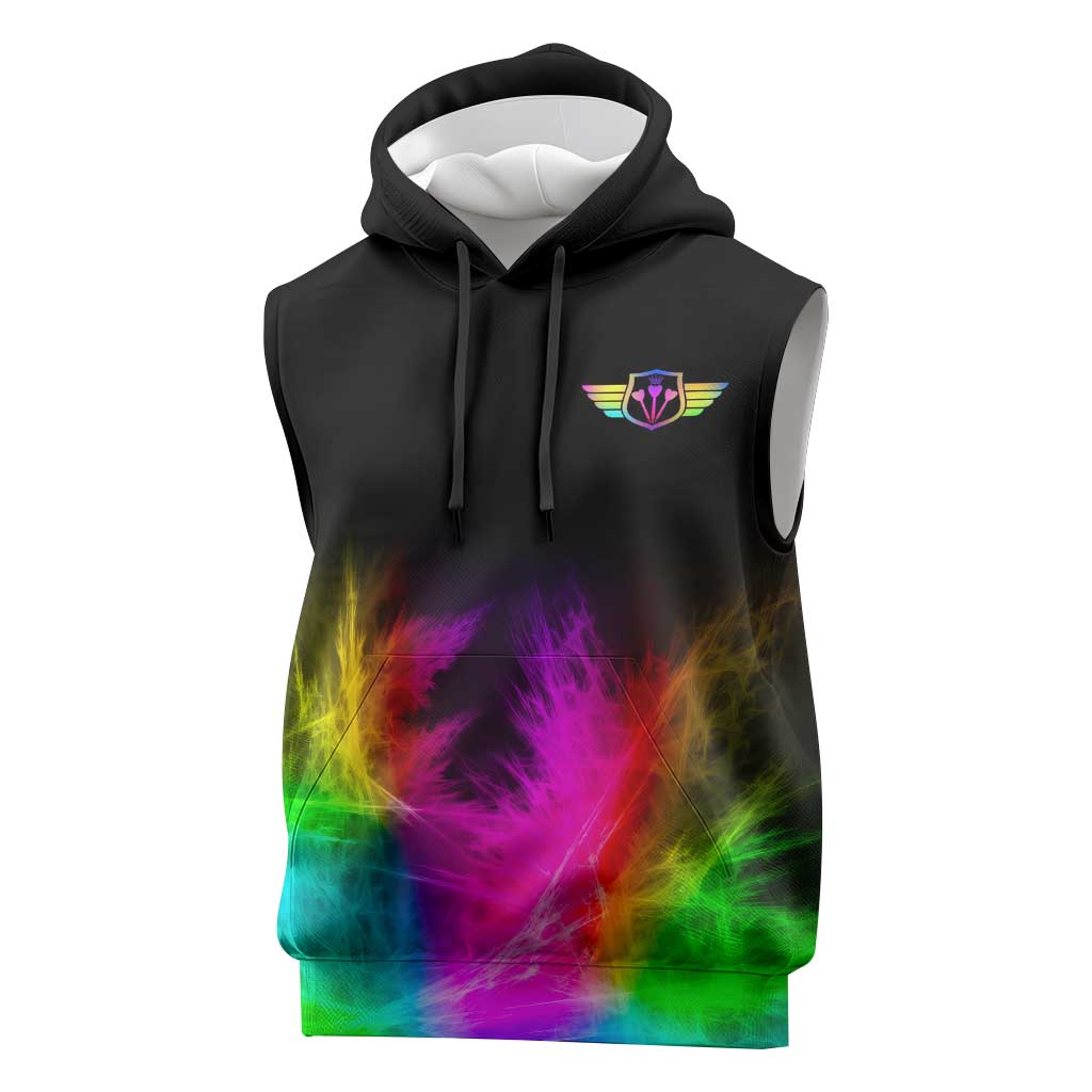 Personalized Colorful Neon Darts Sleeveless Hoodie with Bold Abstract Background - Wonder Print Shop