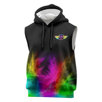 Personalized Colorful Neon Darts Sleeveless Hoodie with Bold Abstract Background - Wonder Print Shop