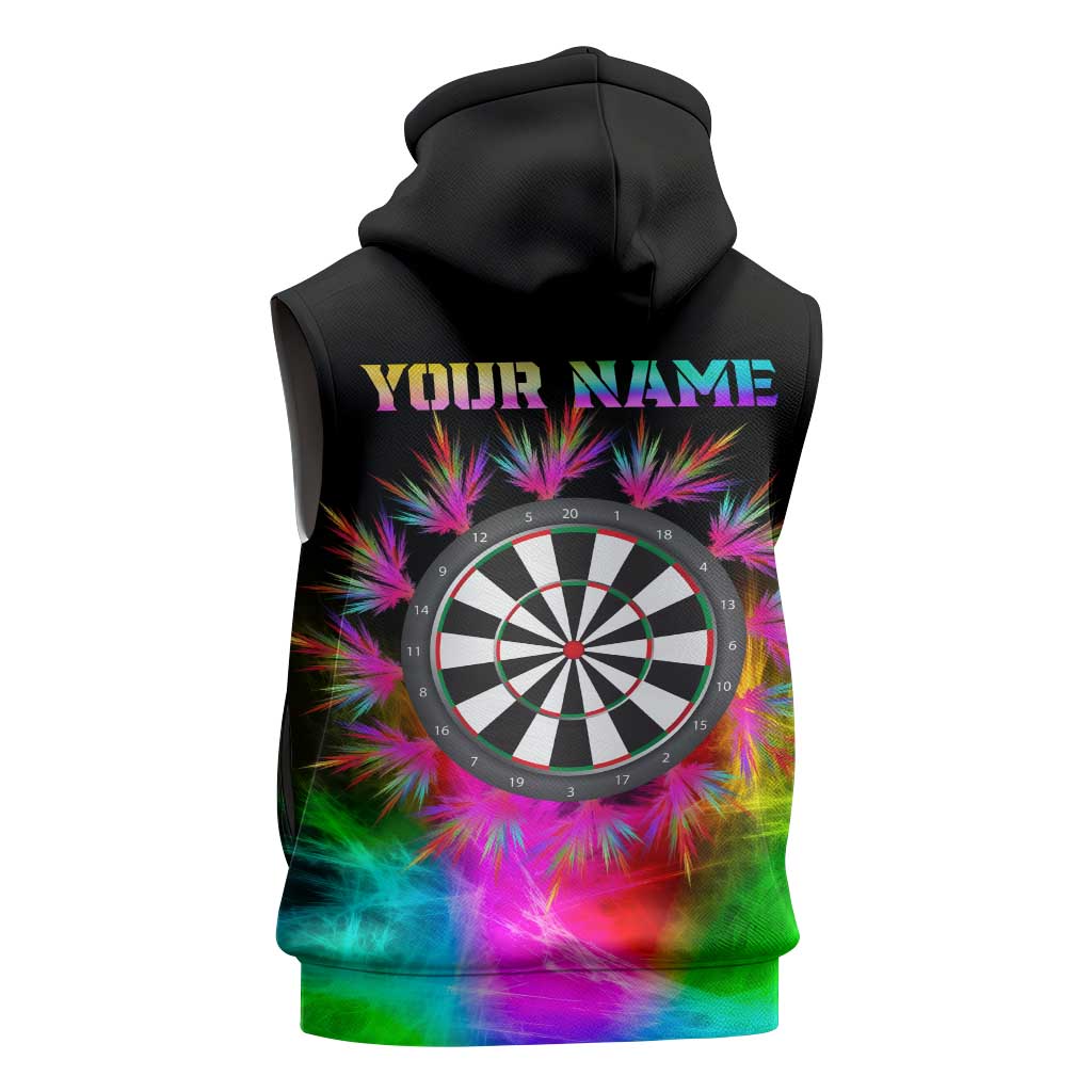 Personalized Colorful Neon Darts Sleeveless Hoodie with Bold Abstract Background - Wonder Print Shop