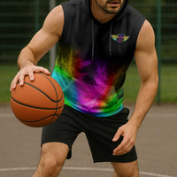 Personalized Colorful Neon Darts Sleeveless Hoodie with Bold Abstract Background - Wonder Print Shop