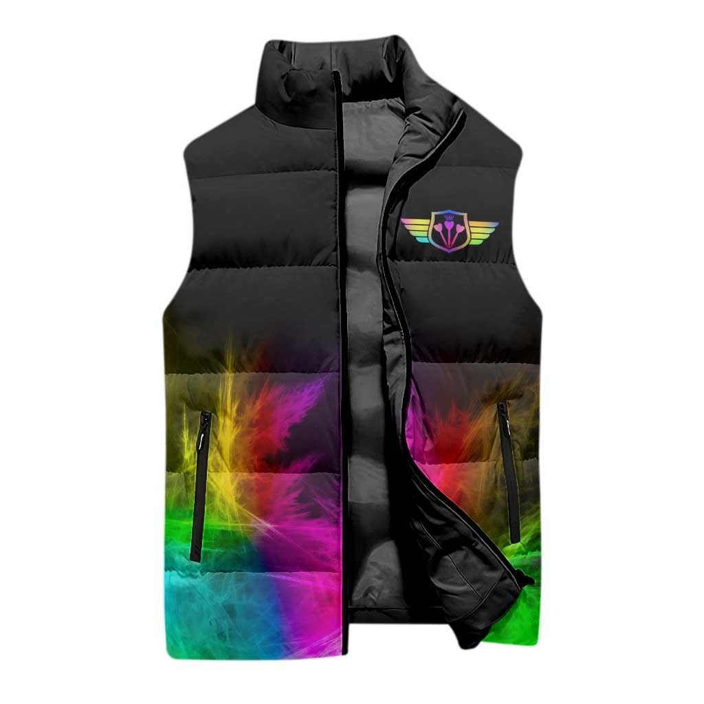 Personalized Colorful Neon Darts Sleeveless Puffer Jacket with Bold Abstract Background - Wonder Print Shop
