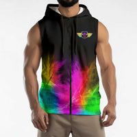 Personalized Colorful Neon Darts Sleeveless Zip Hoodie with Bold Abstract Background - Wonder Print Shop