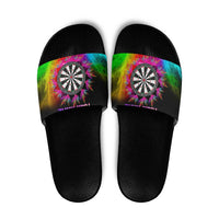 Personalized Colorful Neon Darts Slide Sandals with Bold Abstract Background - Wonder Print Shop