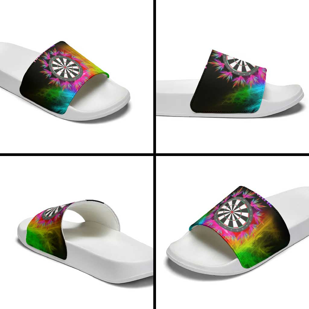 Personalized Colorful Neon Darts Slide Sandals with Bold Abstract Background - Wonder Print Shop