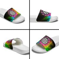 Personalized Colorful Neon Darts Slide Sandals with Bold Abstract Background - Wonder Print Shop