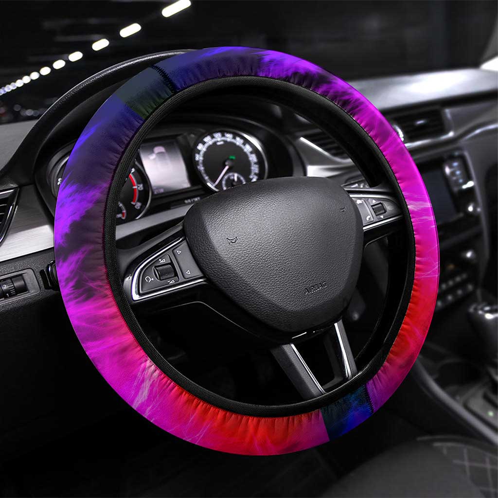 Colorful Neon Darts Steering Wheel Cover with Bold Abstract Background - Wonder Print Shop