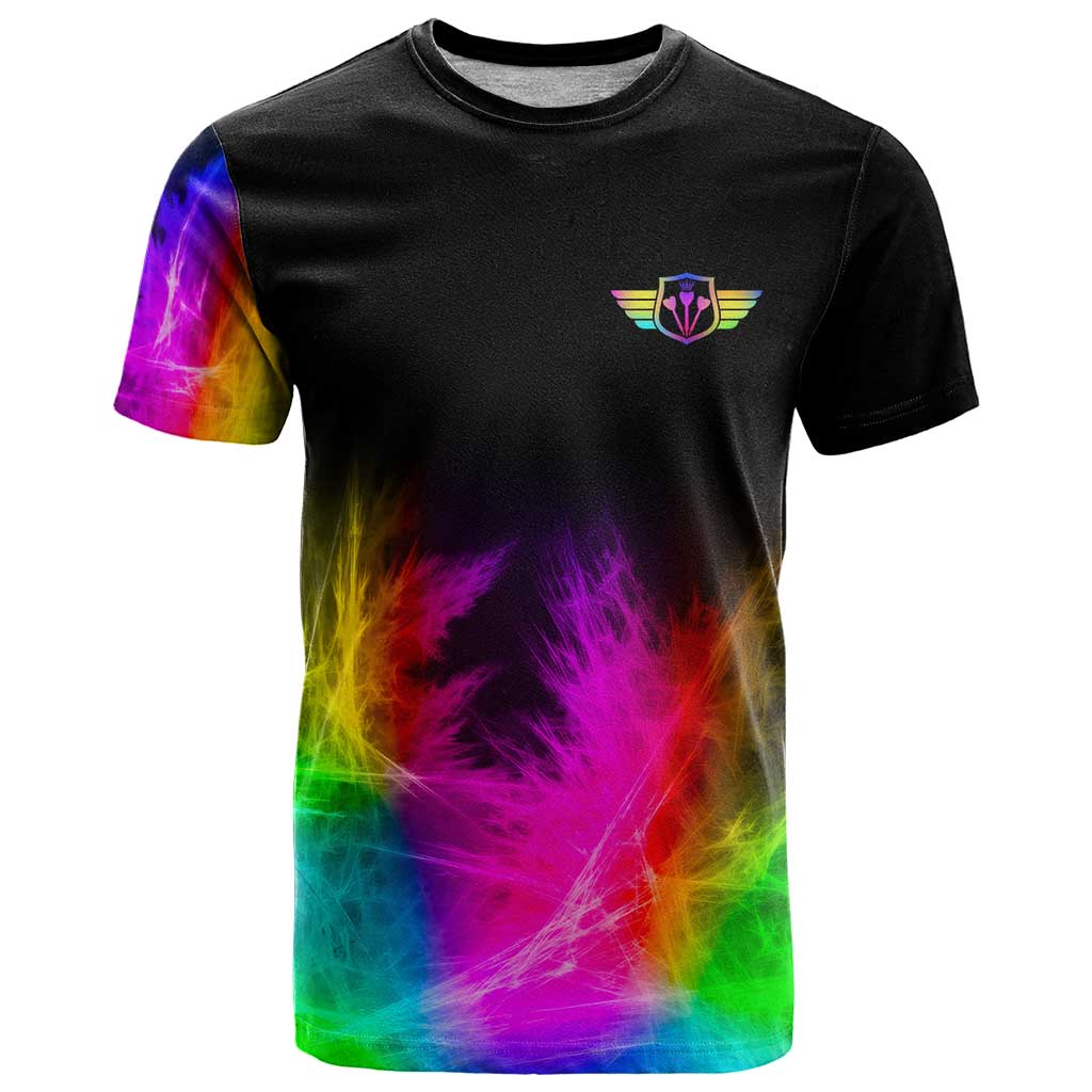Personalized Colorful Neon Darts T Shirt with Bold Abstract Background - Wonder Print Shop