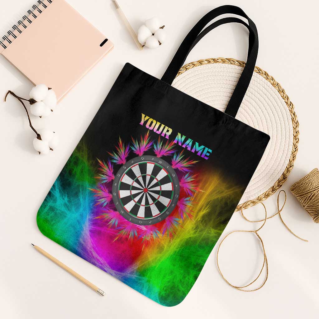 Personalized Colorful Neon Darts Tote Bag with Bold Abstract Background - Wonder Print Shop