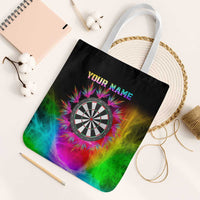 Personalized Colorful Neon Darts Tote Bag with Bold Abstract Background - Wonder Print Shop