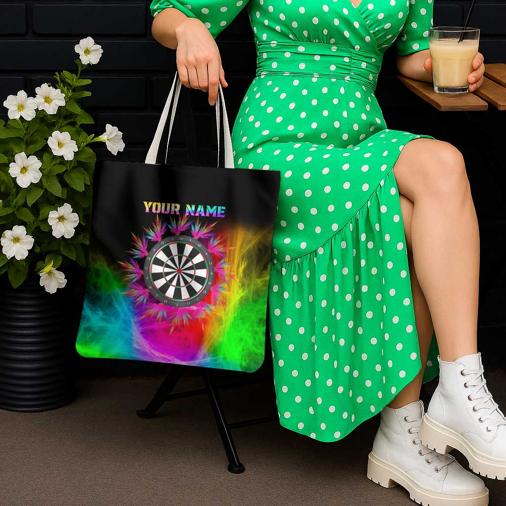 Personalized Colorful Neon Darts Tote Bag with Bold Abstract Background - Wonder Print Shop