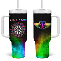 Personalized Colorful Neon Darts Tumbler With Handle with Bold Abstract Background - Wonder Print Shop