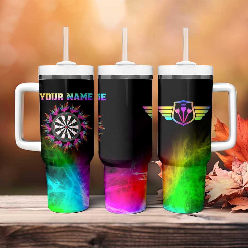 Personalized Colorful Neon Darts Tumbler With Handle with Bold Abstract Background - Wonder Print Shop