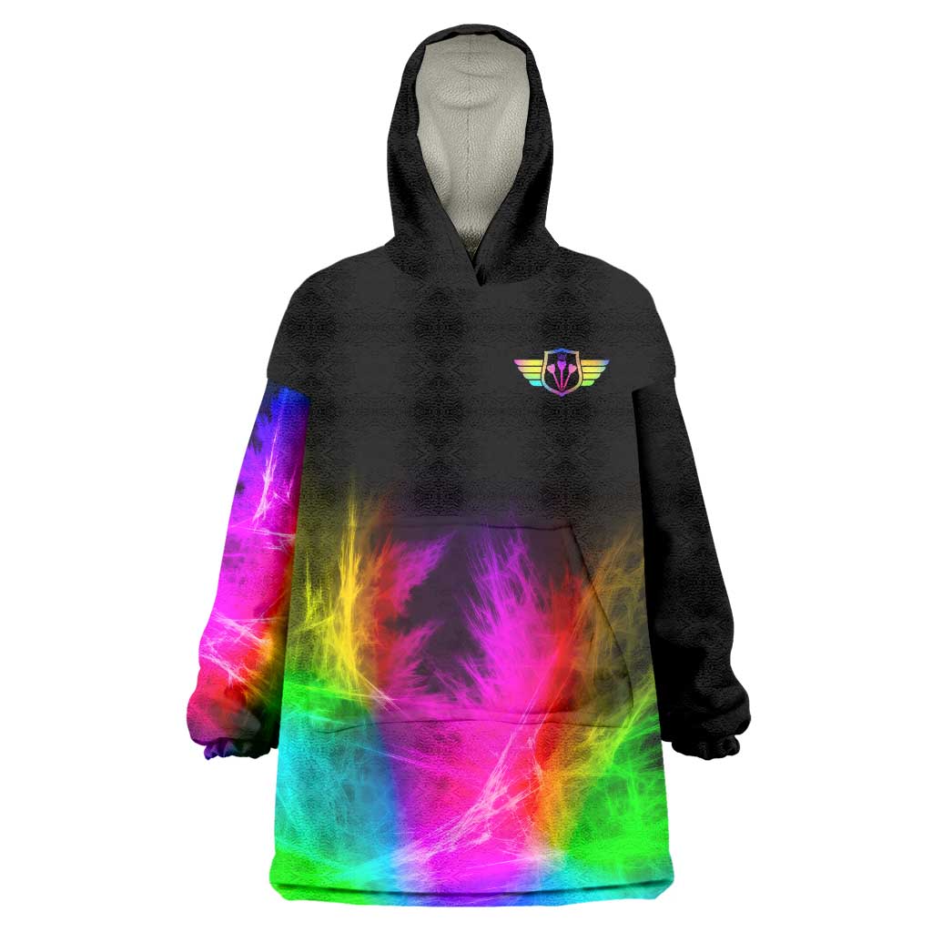 Personalized Colorful Neon Darts Wearable Blanket Hoodie with Bold Abstract Background - Wonder Print Shop