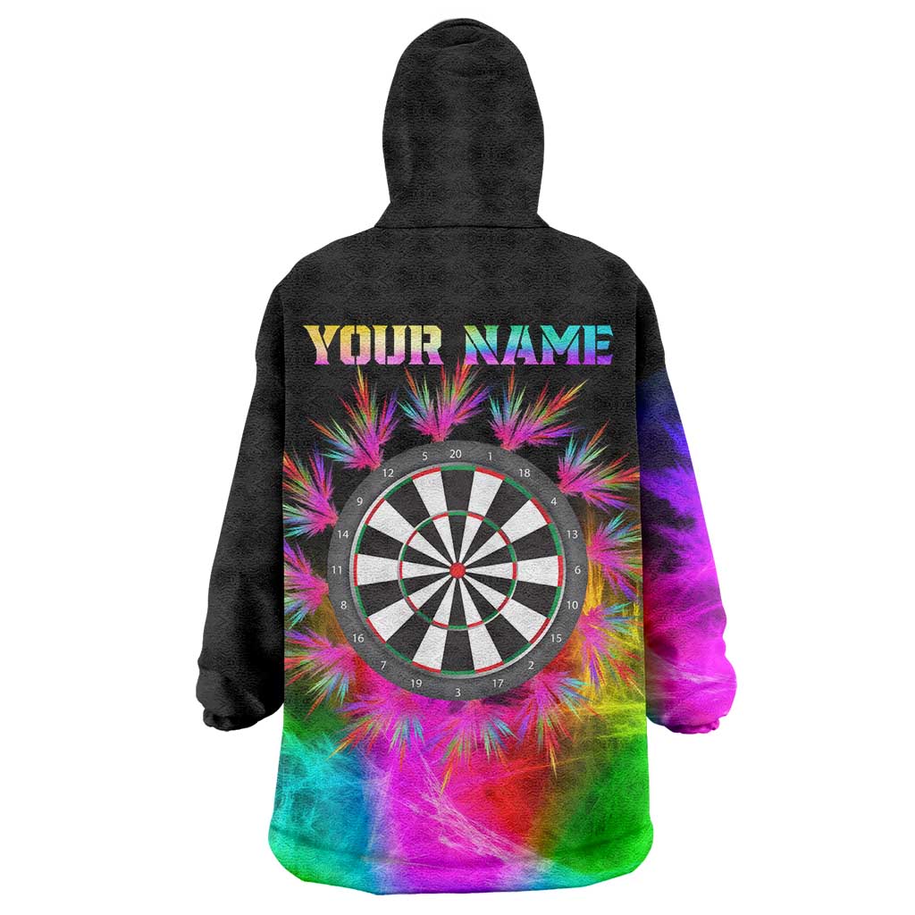 Personalized Colorful Neon Darts Wearable Blanket Hoodie with Bold Abstract Background - Wonder Print Shop