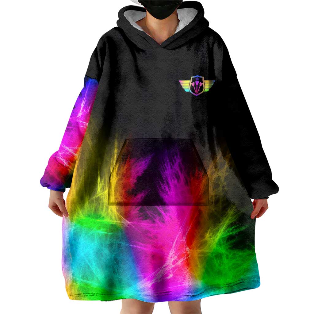 Personalized Colorful Neon Darts Wearable Blanket Hoodie with Bold Abstract Background - Wonder Print Shop