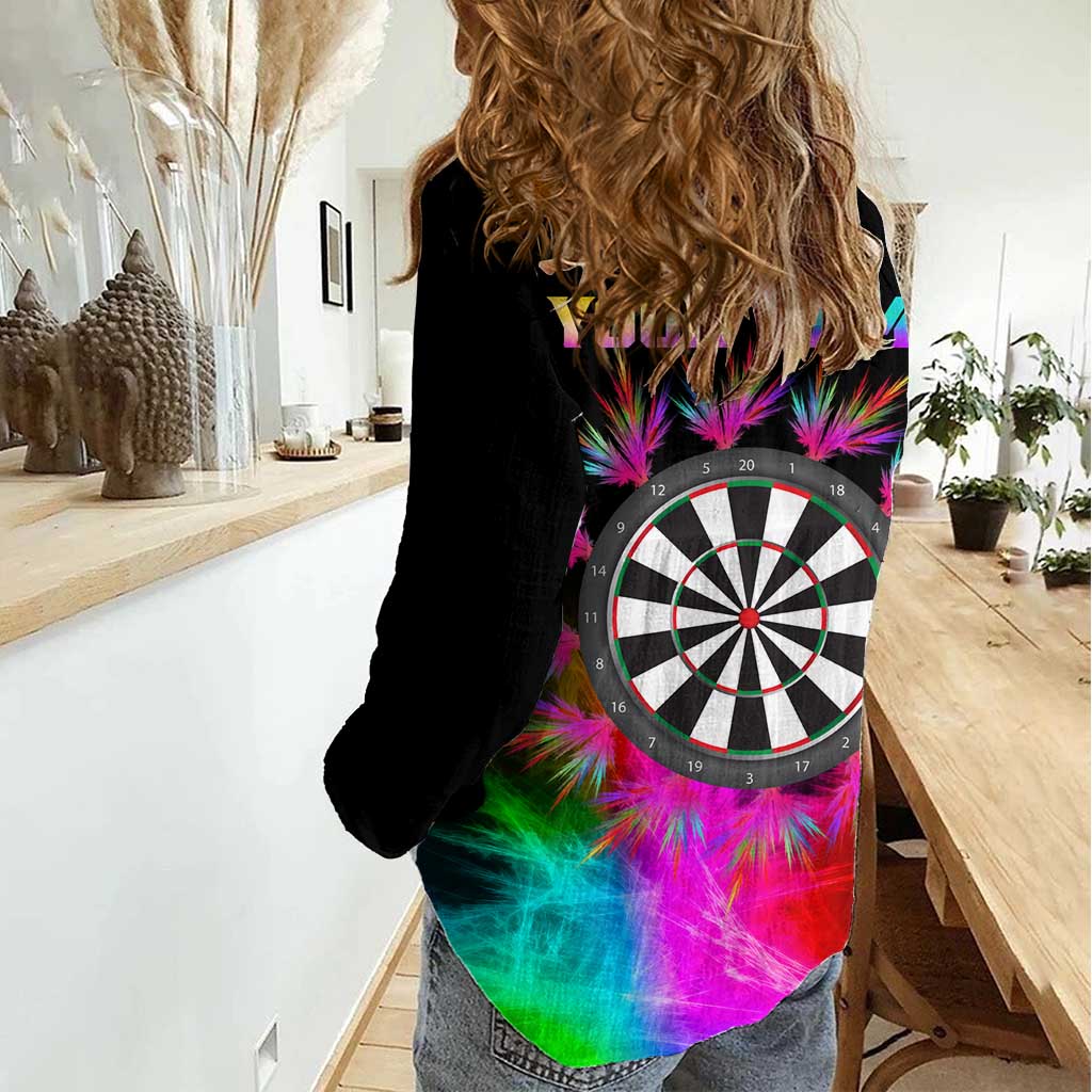 Personalized Colorful Neon Darts Women Casual Shirt with Bold Abstract Background - Wonder Print Shop