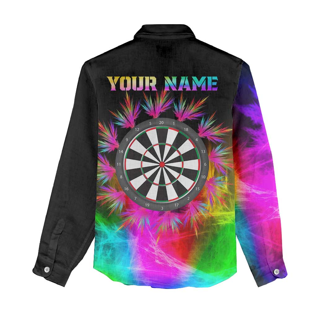 Personalized Colorful Neon Darts Women Casual Shirt with Bold Abstract Background - Wonder Print Shop