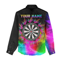 Personalized Colorful Neon Darts Women Casual Shirt with Bold Abstract Background - Wonder Print Shop