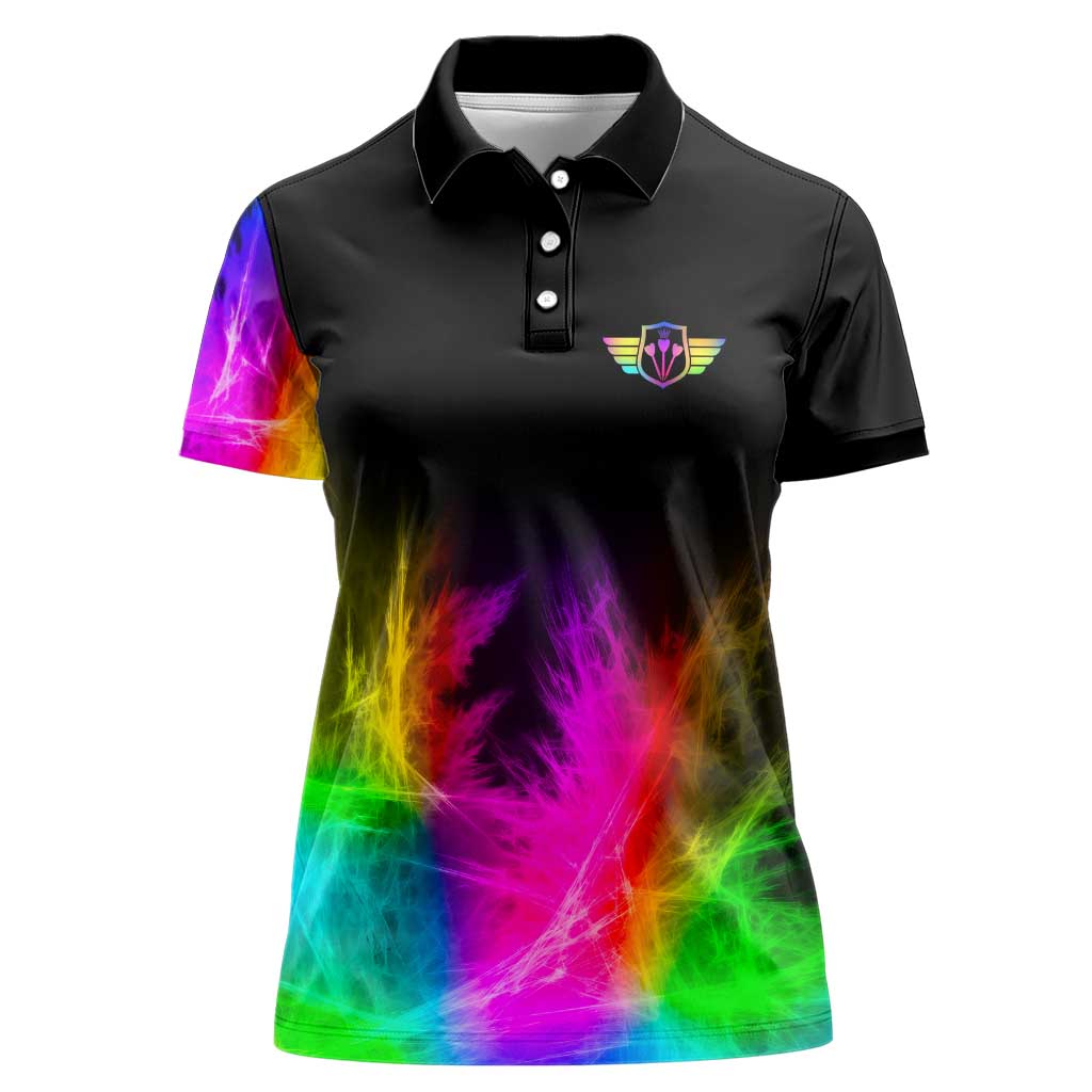 Personalized Colorful Neon Darts Women Polo Shirt with Bold Abstract Background - Wonder Print Shop