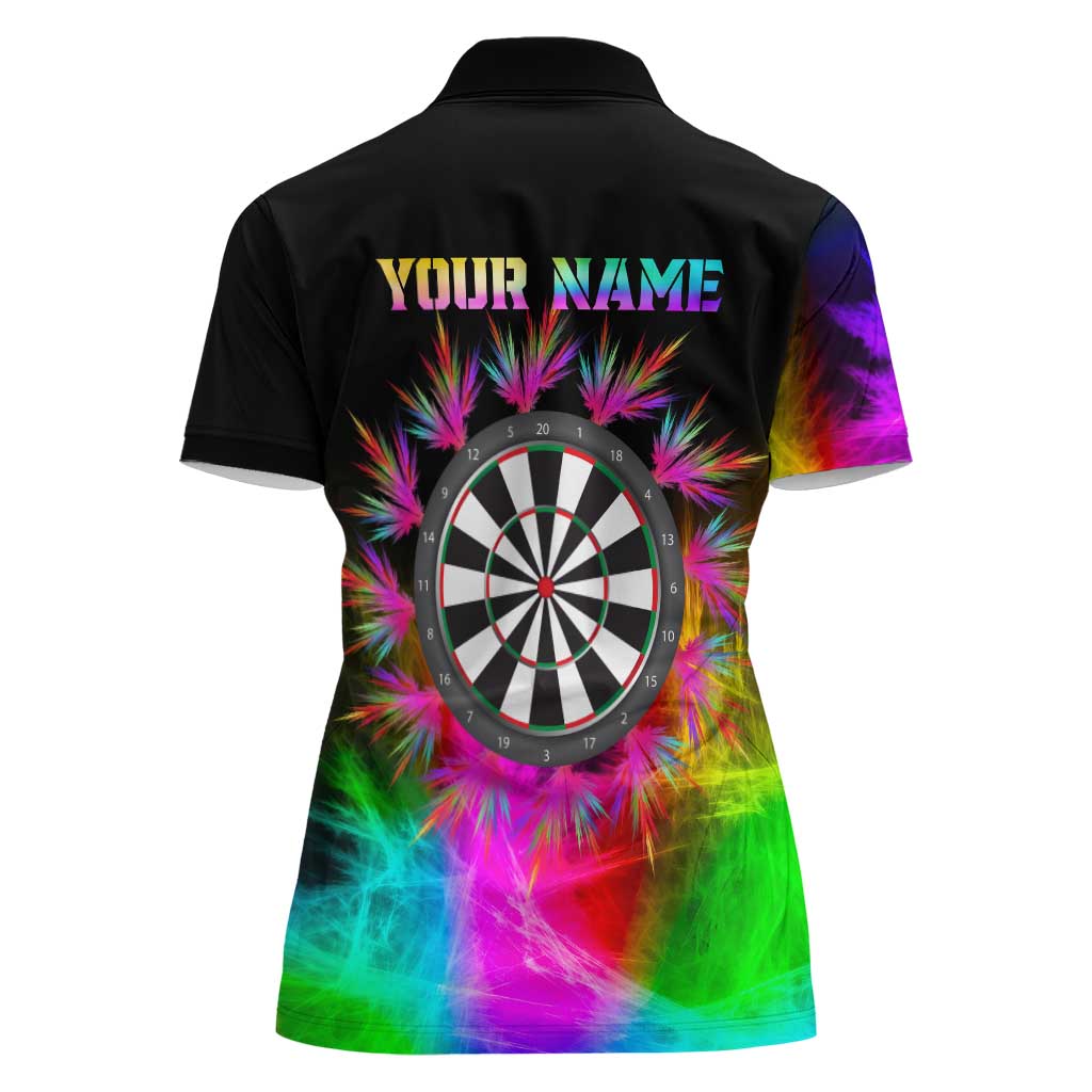 Personalized Colorful Neon Darts Women Polo Shirt with Bold Abstract Background - Wonder Print Shop
