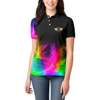 Personalized Colorful Neon Darts Women Polo Shirt with Bold Abstract Background - Wonder Print Shop