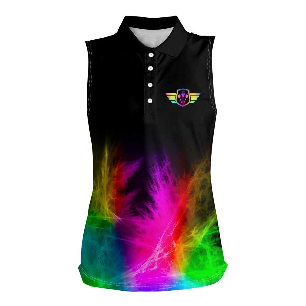 Personalized Colorful Neon Darts Women Sleeveless Polo Shirt with Bold Abstract Background - Wonder Print Shop
