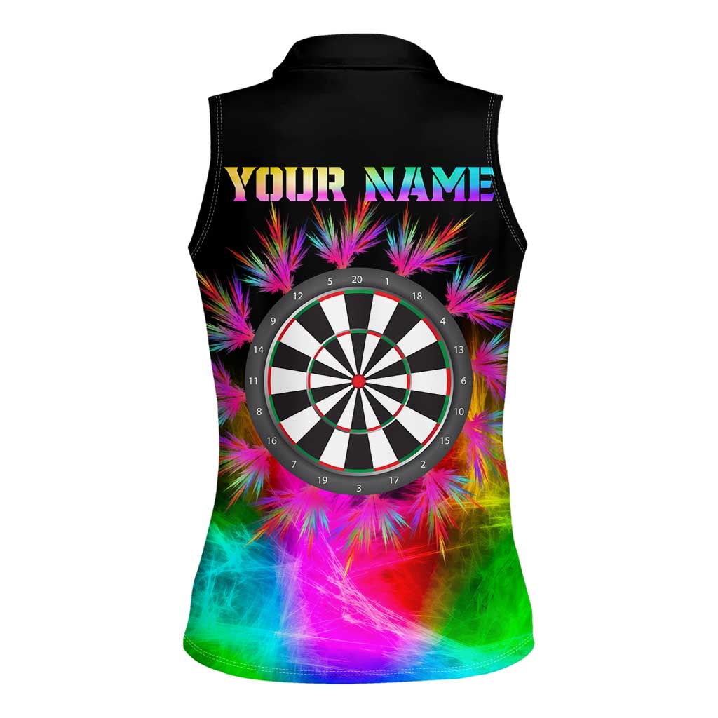 Personalized Colorful Neon Darts Women Sleeveless Polo Shirt with Bold Abstract Background - Wonder Print Shop