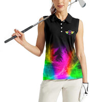 Personalized Colorful Neon Darts Women Sleeveless Polo Shirt with Bold Abstract Background - Wonder Print Shop
