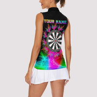 Personalized Colorful Neon Darts Women Sleeveless Polo Shirt with Bold Abstract Background - Wonder Print Shop