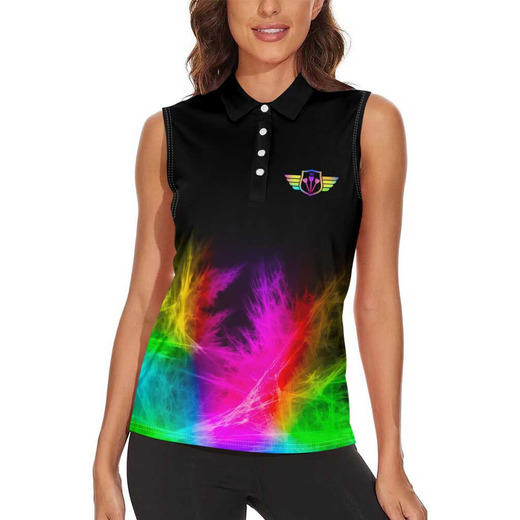 Personalized Colorful Neon Darts Women Sleeveless Polo Shirt with Bold Abstract Background - Wonder Print Shop