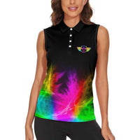 Personalized Colorful Neon Darts Women Sleeveless Polo Shirt with Bold Abstract Background - Wonder Print Shop