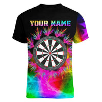 Personalized Colorful Neon Darts Women V-Neck T-Shirt with Bold Abstract Background - Wonder Print Shop