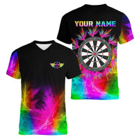 Personalized Colorful Neon Darts Women V-Neck T-Shirt with Bold Abstract Background - Wonder Print Shop