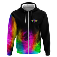 Personalized Colorful Neon Darts Zip Hoodie with Bold Abstract Background - Wonder Print Shop