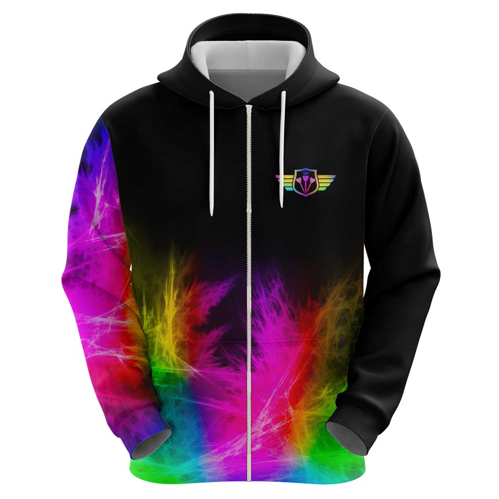 Personalized Colorful Neon Darts Zip Hoodie with Bold Abstract Background - Wonder Print Shop