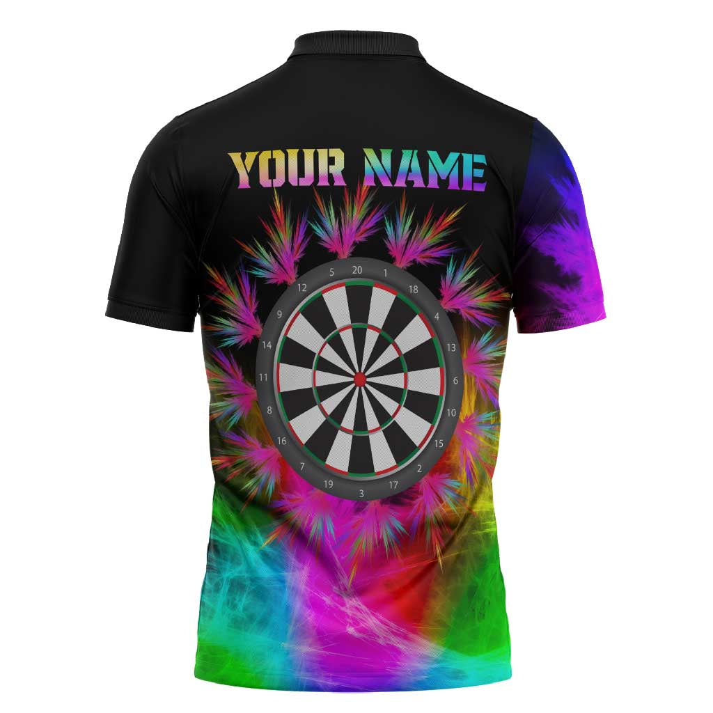 Personalized Colorful Neon Darts Zipper Polo Shirt with Bold Abstract Background - Wonder Print Shop