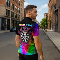 Personalized Colorful Neon Darts Zipper Polo Shirt with Bold Abstract Background - Wonder Print Shop