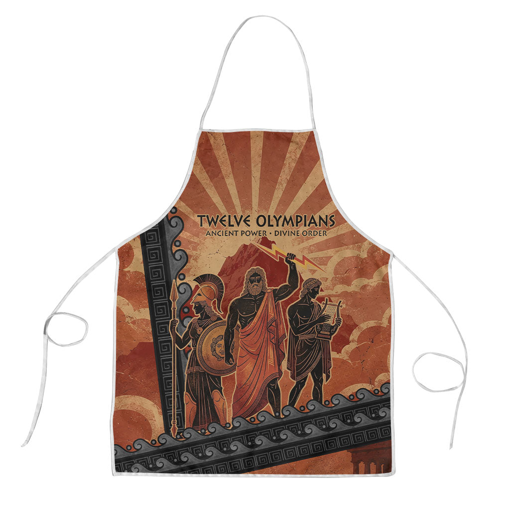 Twelve Olympians Apron Greek Gods Graphic With Greek Amphora Vase And Parthenon Art