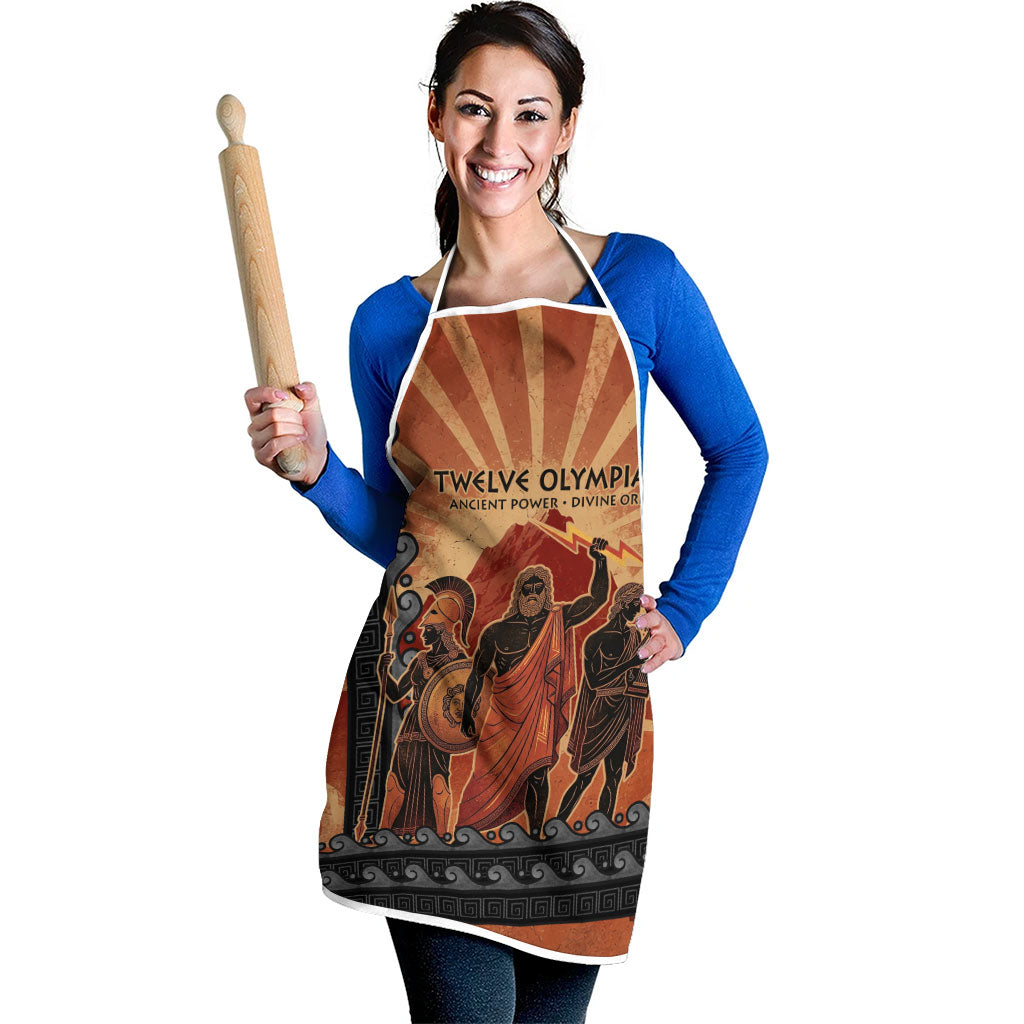 Twelve Olympians Apron Greek Gods Graphic With Greek Amphora Vase And Parthenon Art