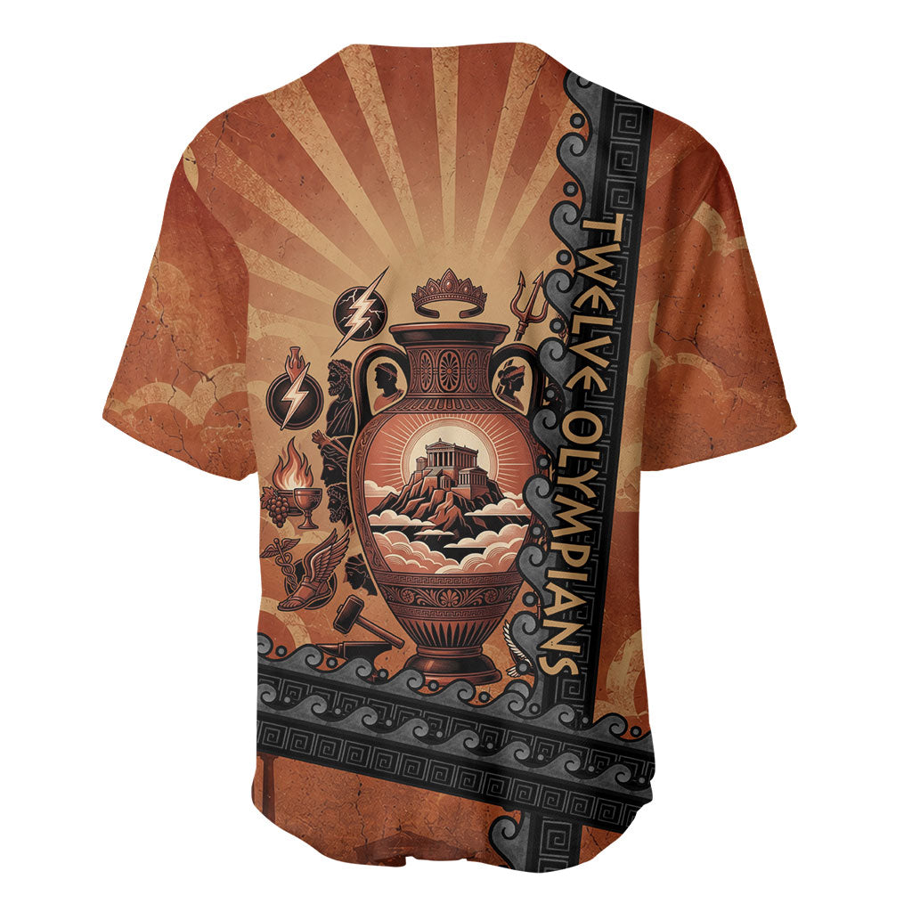 Twelve Olympians Baseball Jersey Greek Gods Graphic With Greek Amphora Vase And Parthenon Art