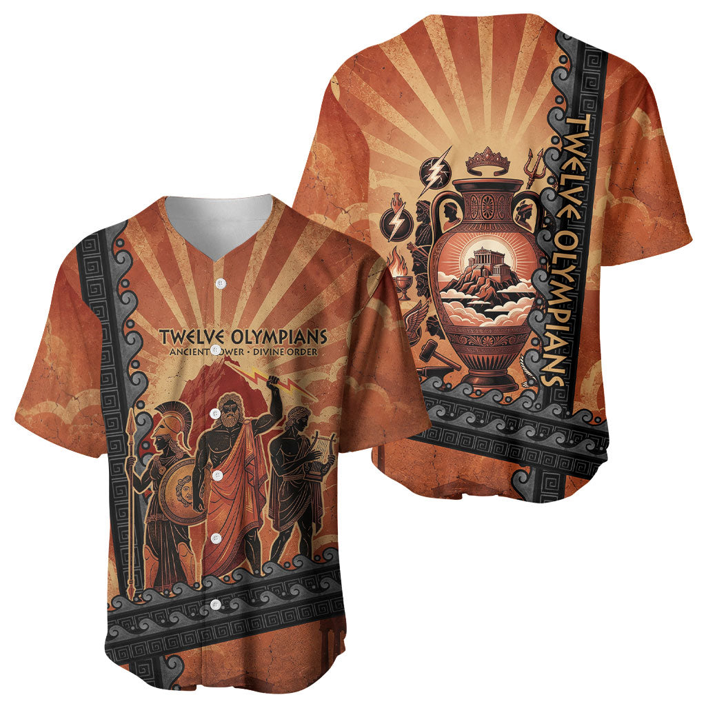 Twelve Olympians Baseball Jersey Greek Gods Graphic With Greek Amphora Vase And Parthenon Art