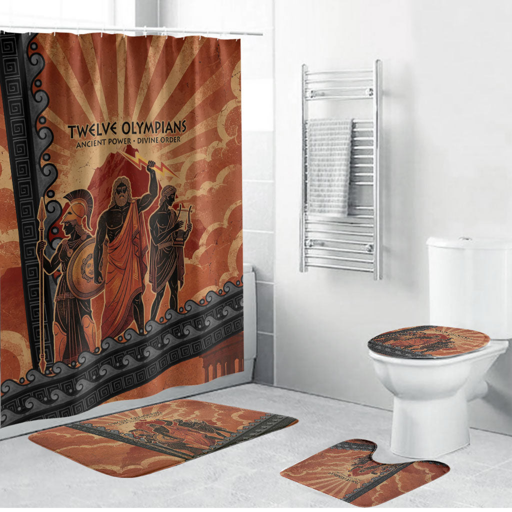Twelve Olympians Bathroom Set Greek Gods Graphic With Greek Amphora Vase And Parthenon Art